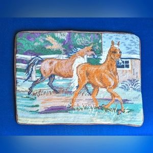 Vintage Handcrafted Horse Needlepoint Pillow Cover